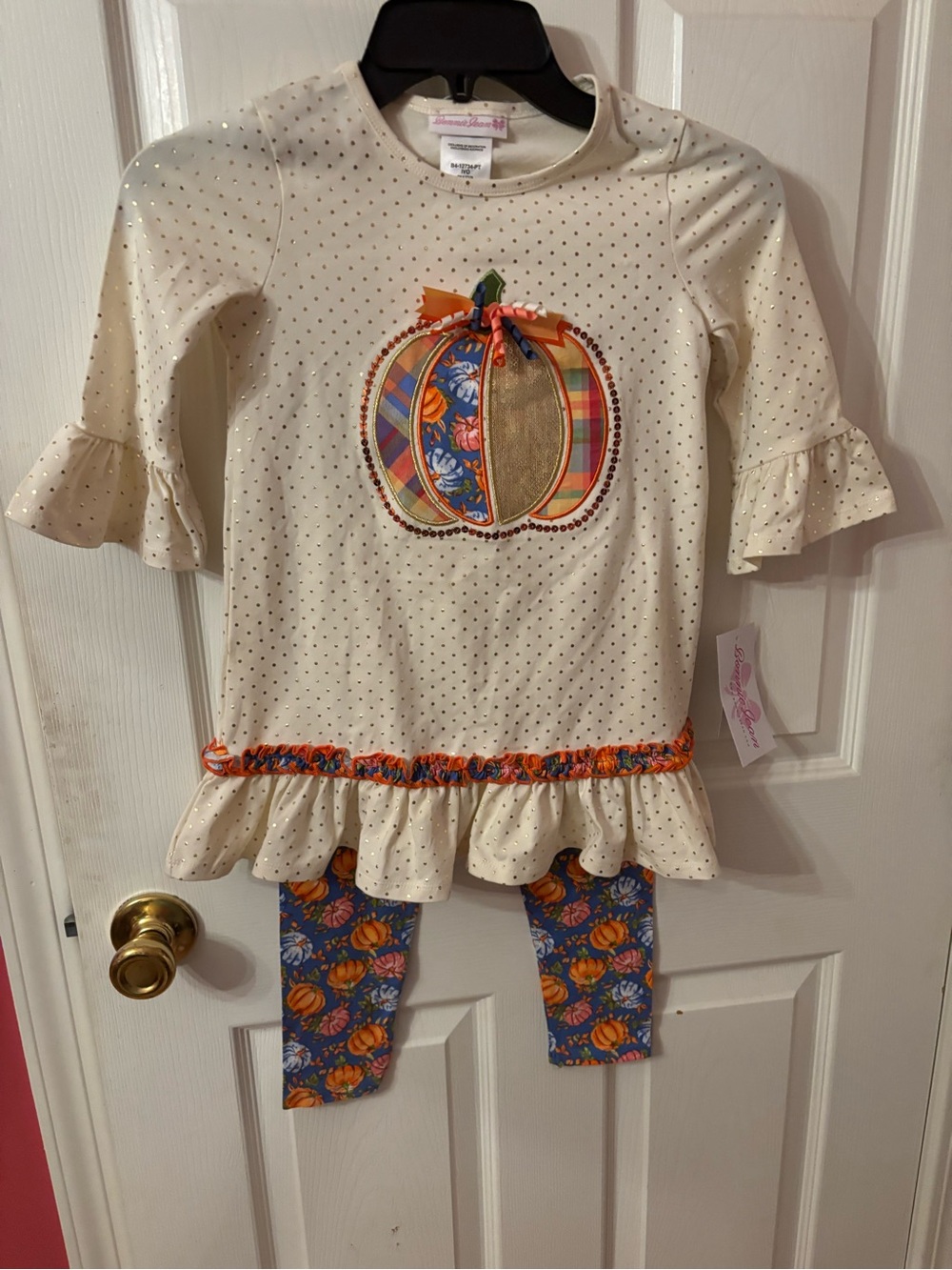 Bonnie Jean Cream and Blue Pumpkin 2piece set! SZ 7 girls! New with tags!